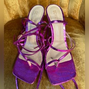 Pink Metallic Croc Square-toe Heels Schutz Size 8.5 wrap around ankle